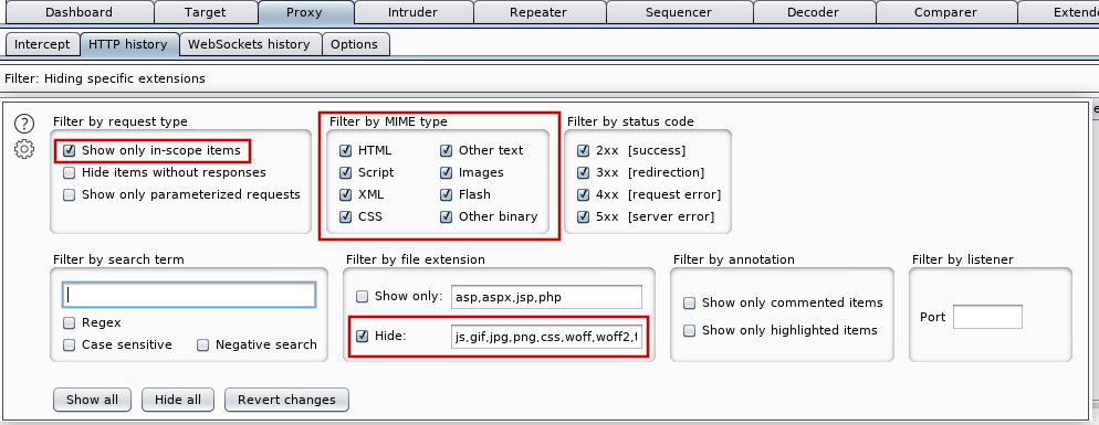 proxy tab options